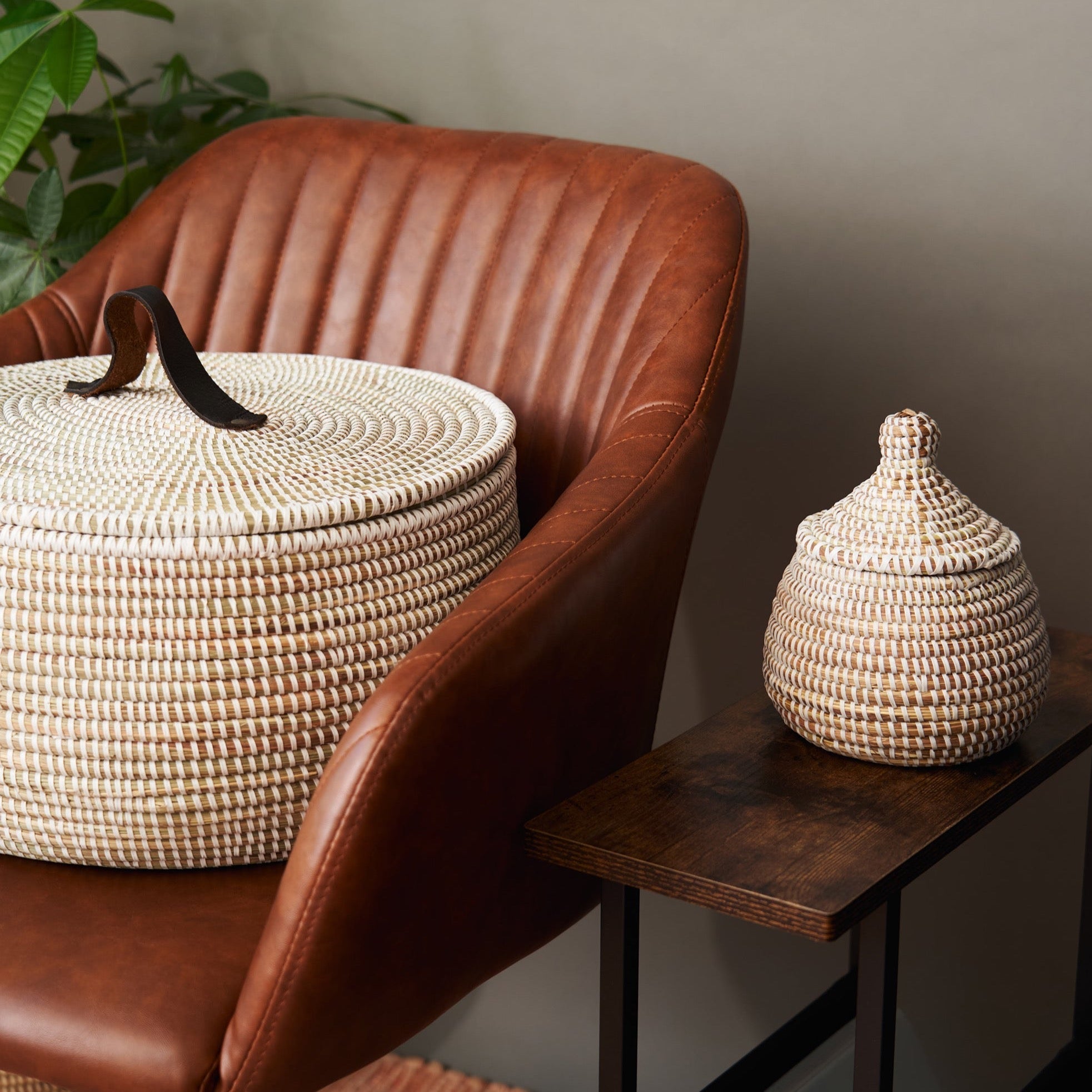Adia Lidded Basket – Handwoven African Storage with Lid